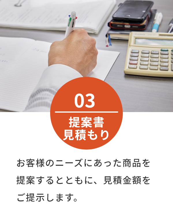 お客様のニーズにあった商品を提案するとともに、見積金額をご提示します。